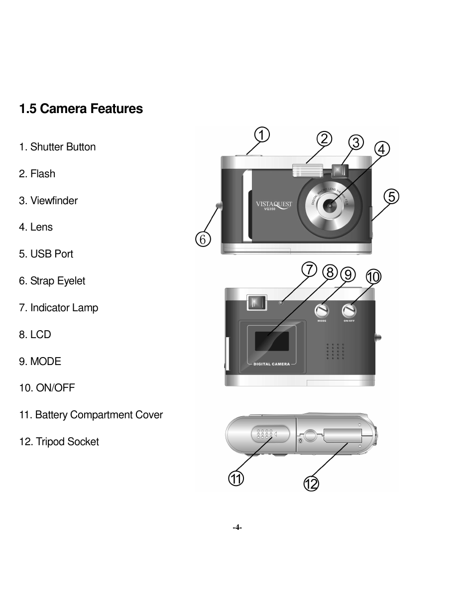 5 camera features | VistaQuest VQ 350 User Manual | Page 8 / 29