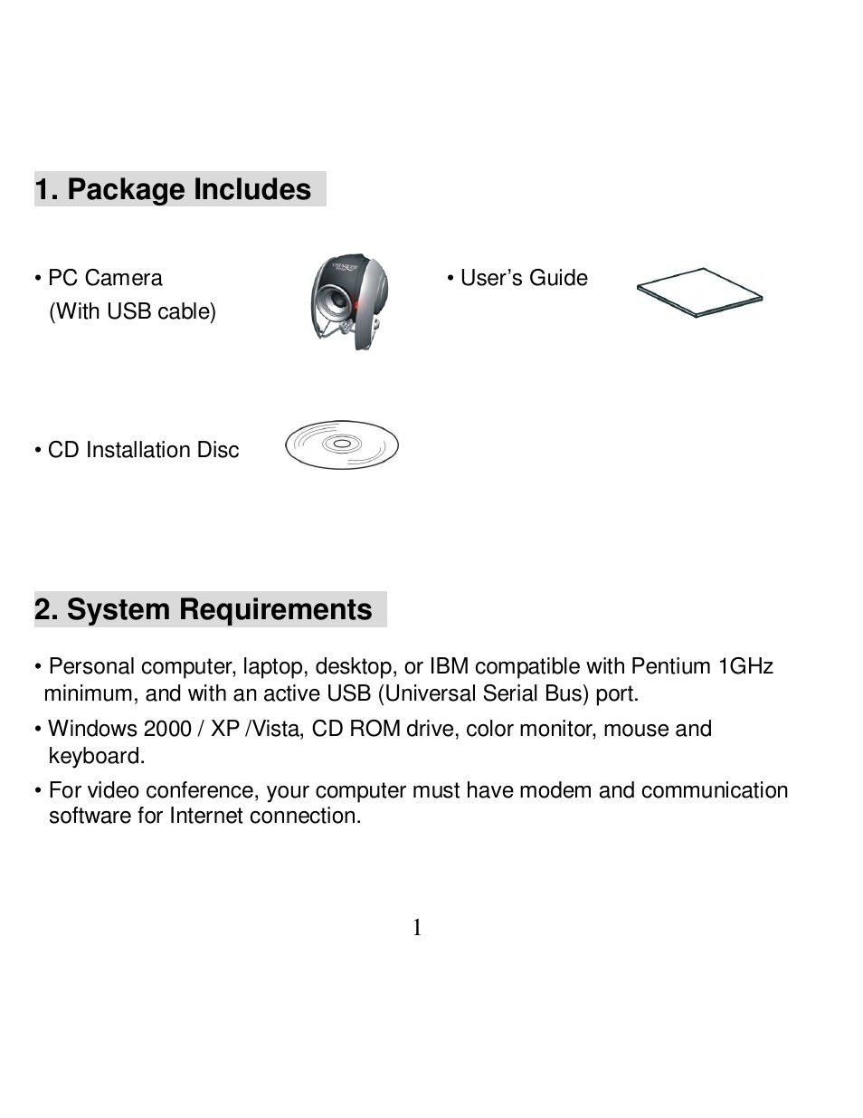 Package includes, System requirements | VistaQuest PC30I User Manual | Page 3 / 15