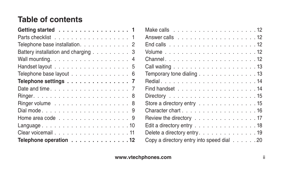 VTech CS2112 User Manual | Page 3 / 56