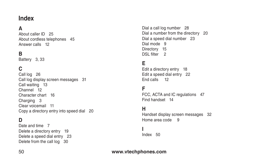 Index | VTech CS2112 User Manual | Page 54 / 56