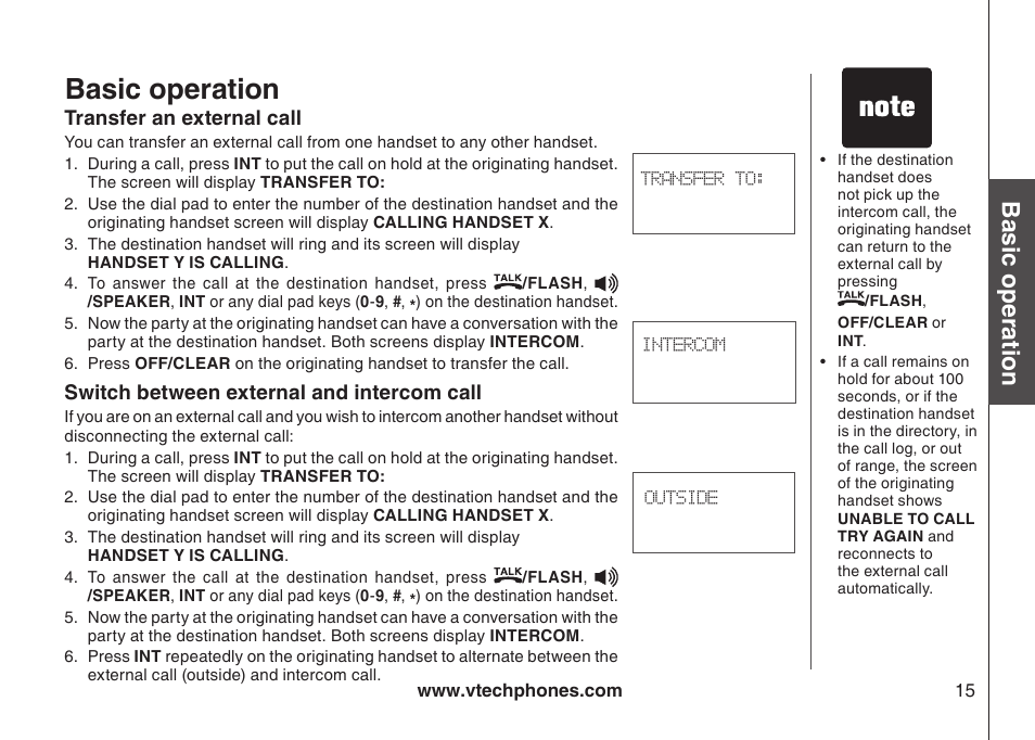 Transfer an external call, H between external and intercom call, Basic operation | VTech DS4122-4 User Manual | Page 18 / 61