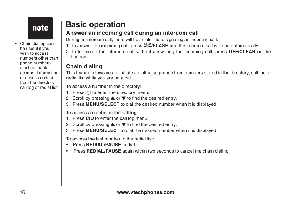 Answer an incoming call during an intercom call, Basic operation | VTech DS4122-4 User Manual | Page 19 / 61