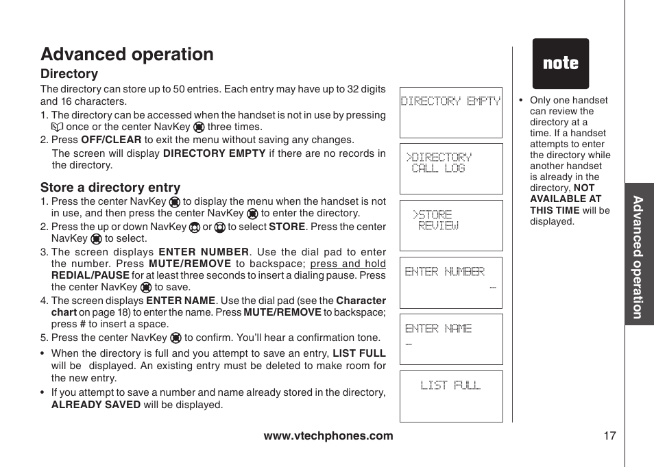 Advanced operation | VTech DS4122-4 User Manual | Page 20 / 61