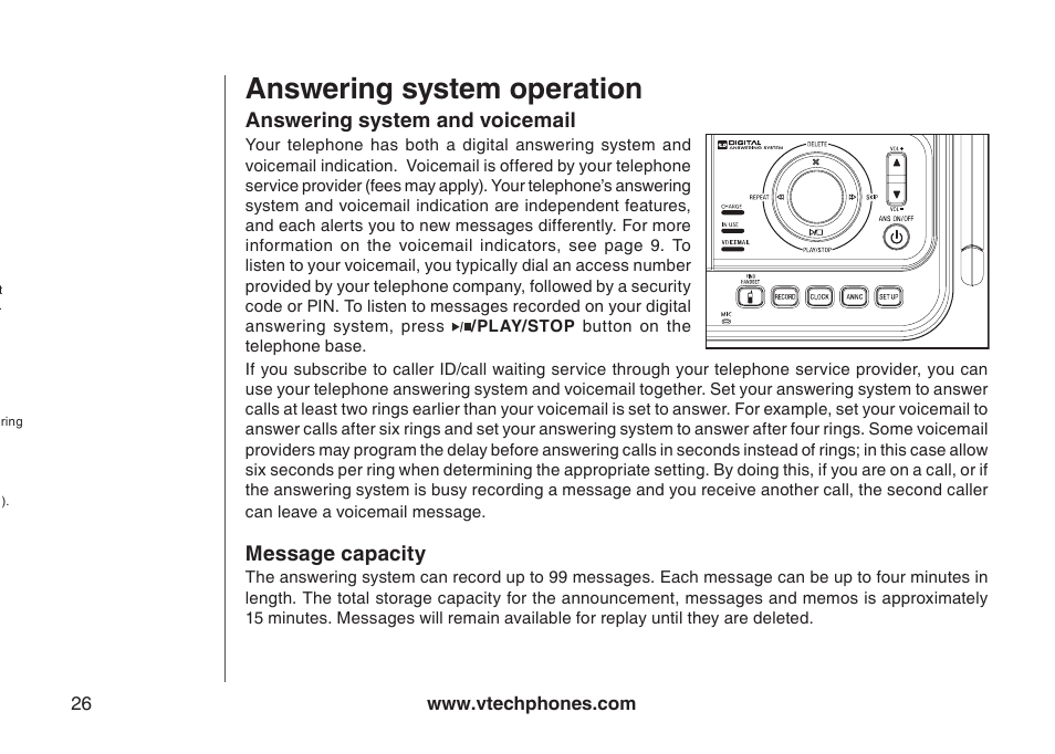 Answering system operation, Message capacity, Answering system and voicemail | VTech DS4122-4 User Manual | Page 29 / 61