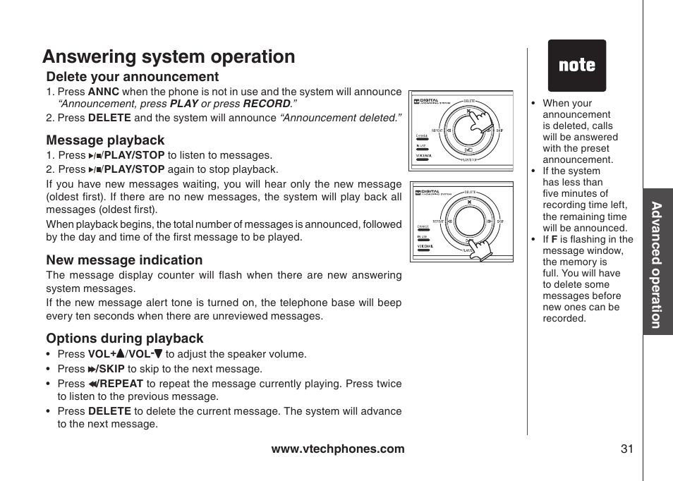 Answering system operation | VTech DS4122-4 User Manual | Page 34 / 61