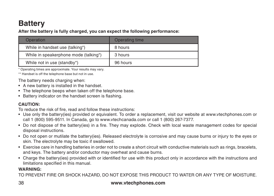 Battery | VTech DS4122-4 User Manual | Page 41 / 61