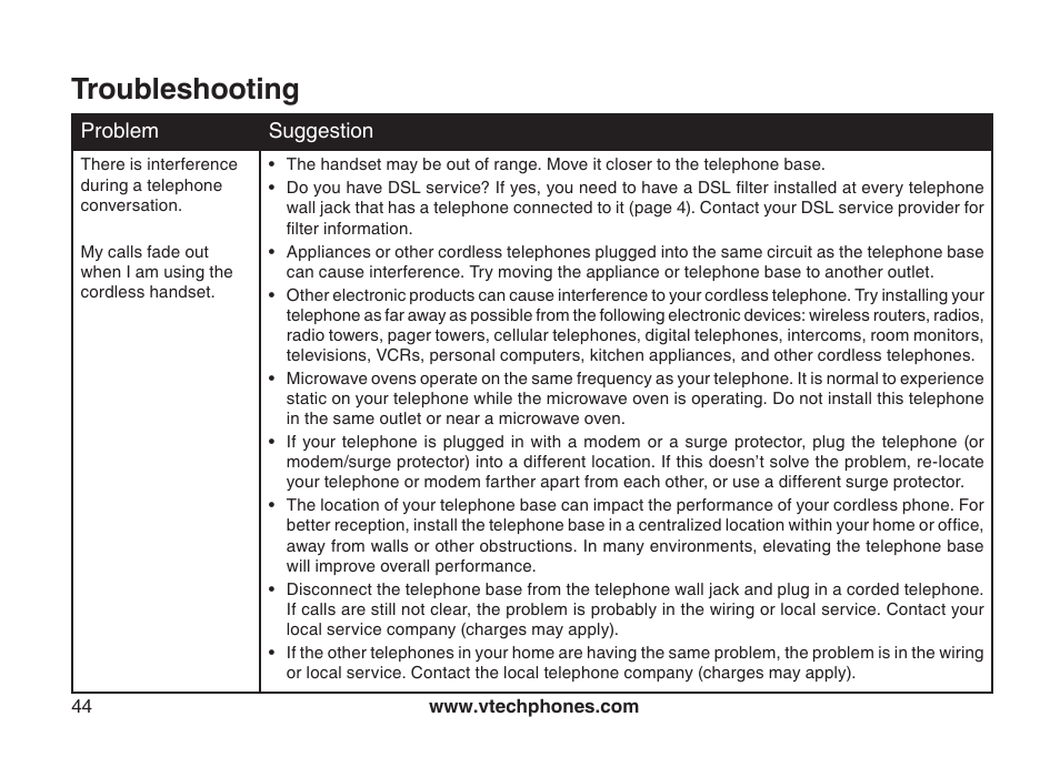 Troubleshooting | VTech DS4122-4 User Manual | Page 47 / 61