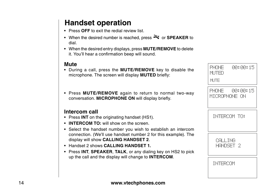 Handset operation | VTech I6785 User Manual | Page 14 / 58