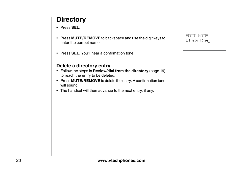 Directory | VTech I6785 User Manual | Page 20 / 58