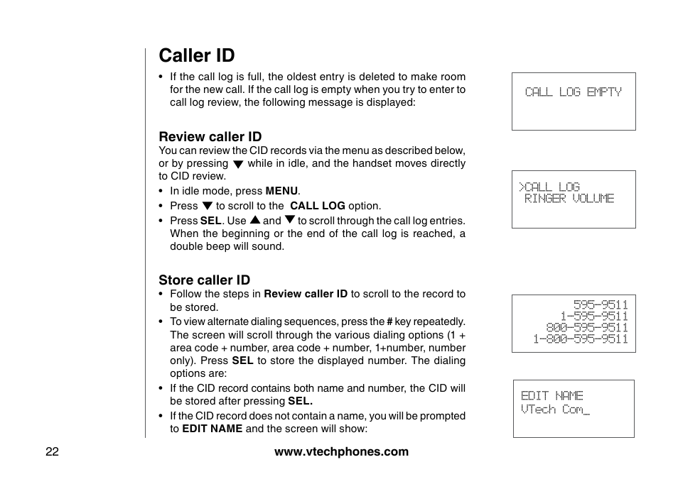 Caller id | VTech I6785 User Manual | Page 22 / 58