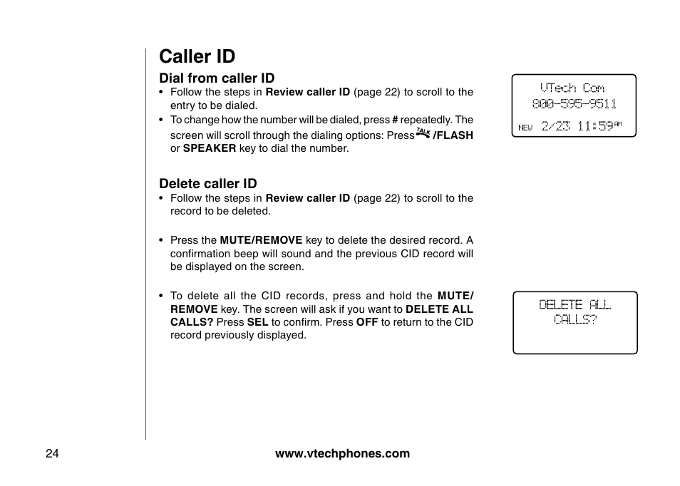 Caller id | VTech I6785 User Manual | Page 24 / 58