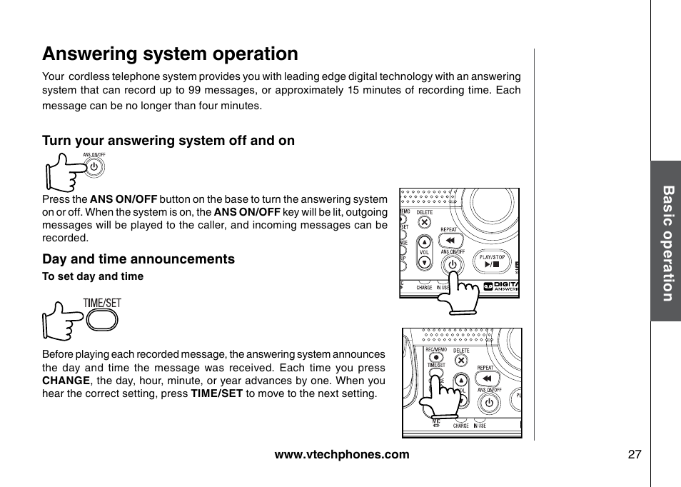 Answering system operation | VTech I6785 User Manual | Page 27 / 58