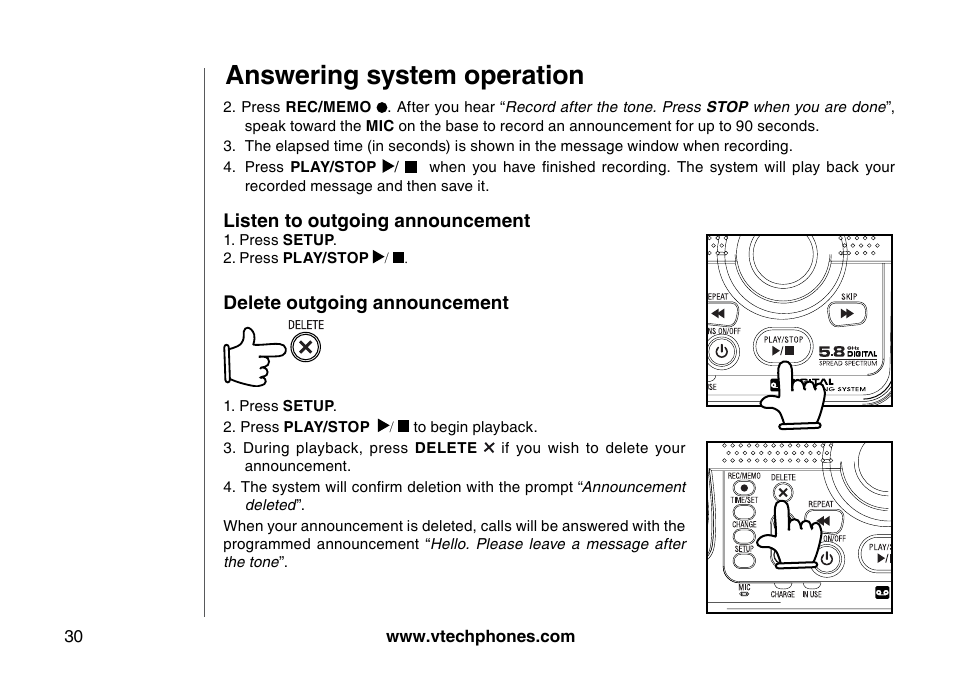 Answering system operation | VTech I6785 User Manual | Page 30 / 58