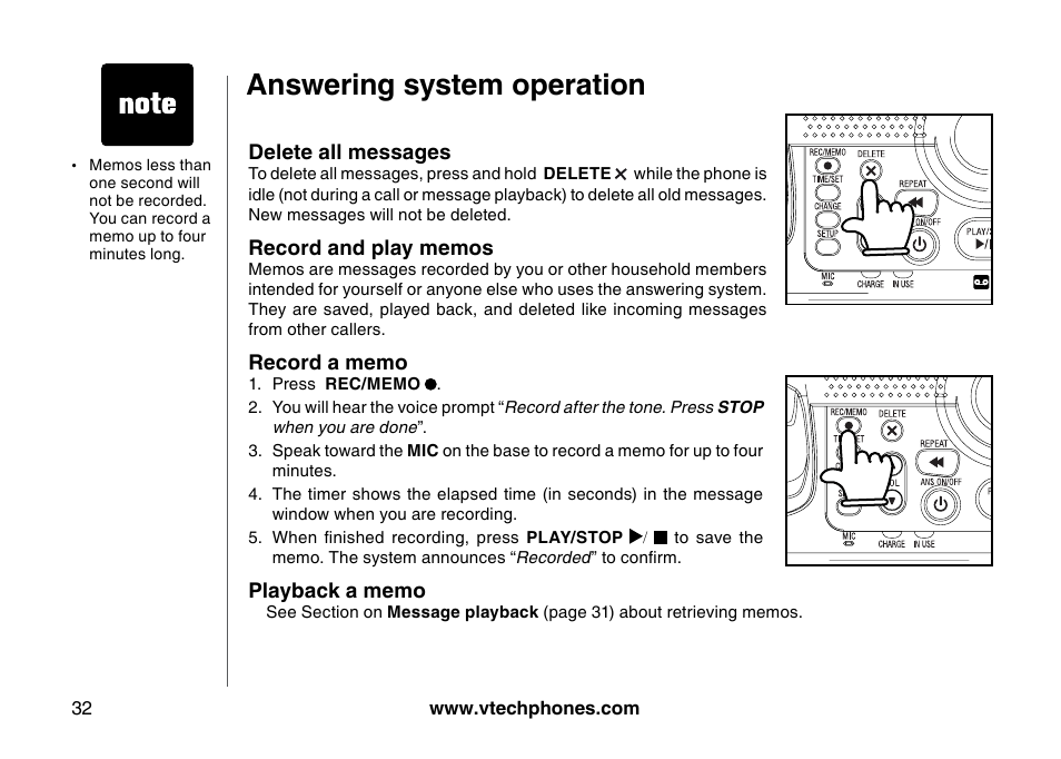 Answering system operation | VTech I6785 User Manual | Page 32 / 58