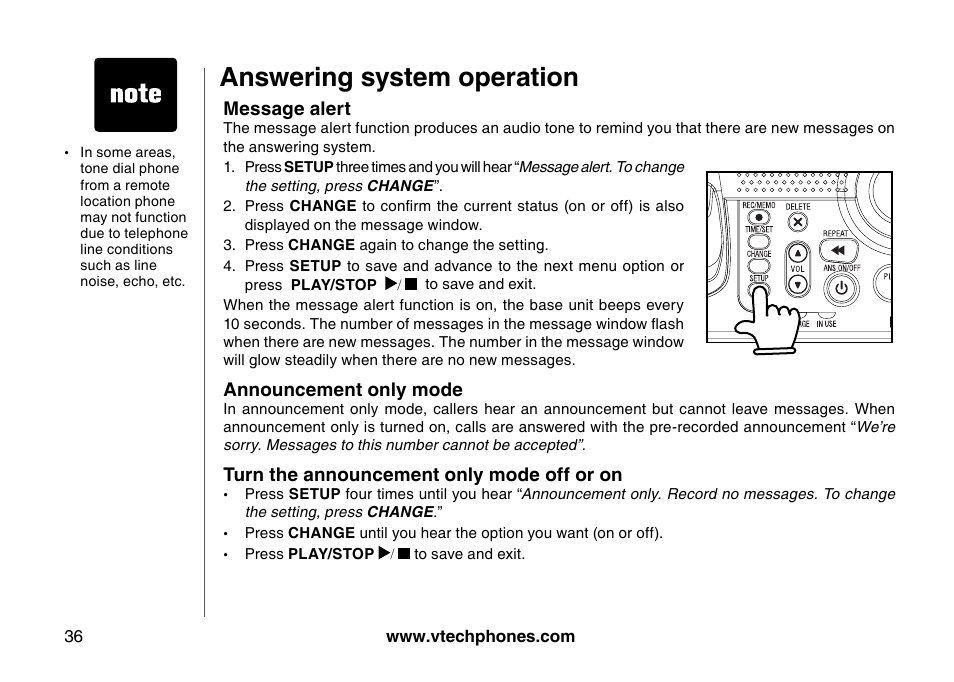 Answering system operation | VTech I6785 User Manual | Page 36 / 58