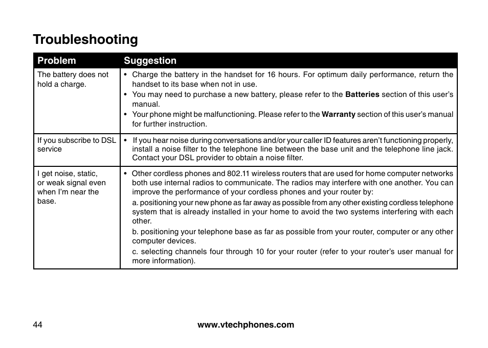 Troubleshooting | VTech I6785 User Manual | Page 44 / 58