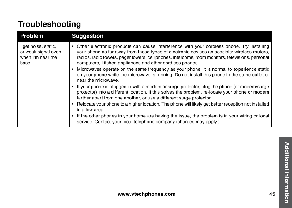 Troubleshooting | VTech I6785 User Manual | Page 45 / 58