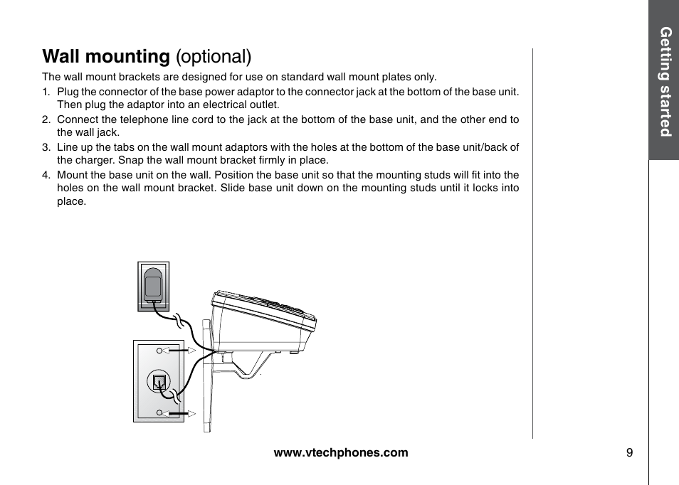 Wall mounting (optional) | VTech I6785 User Manual | Page 9 / 58