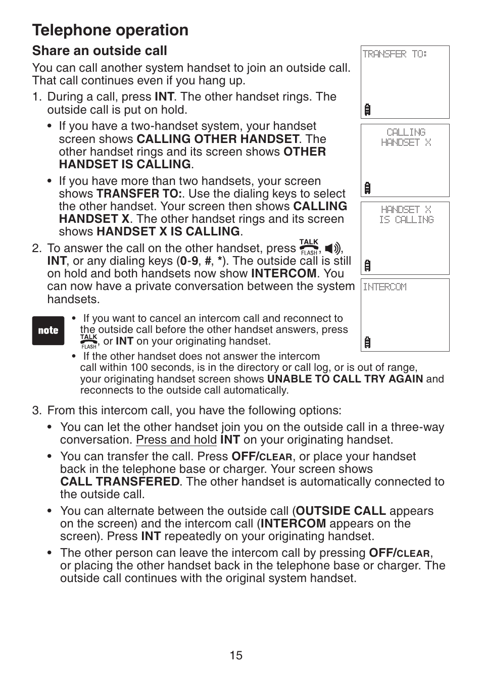 Share an outside call, Telephone operation | VTech Dect 6.0 DS6211-4 User Manual | Page 18 / 49