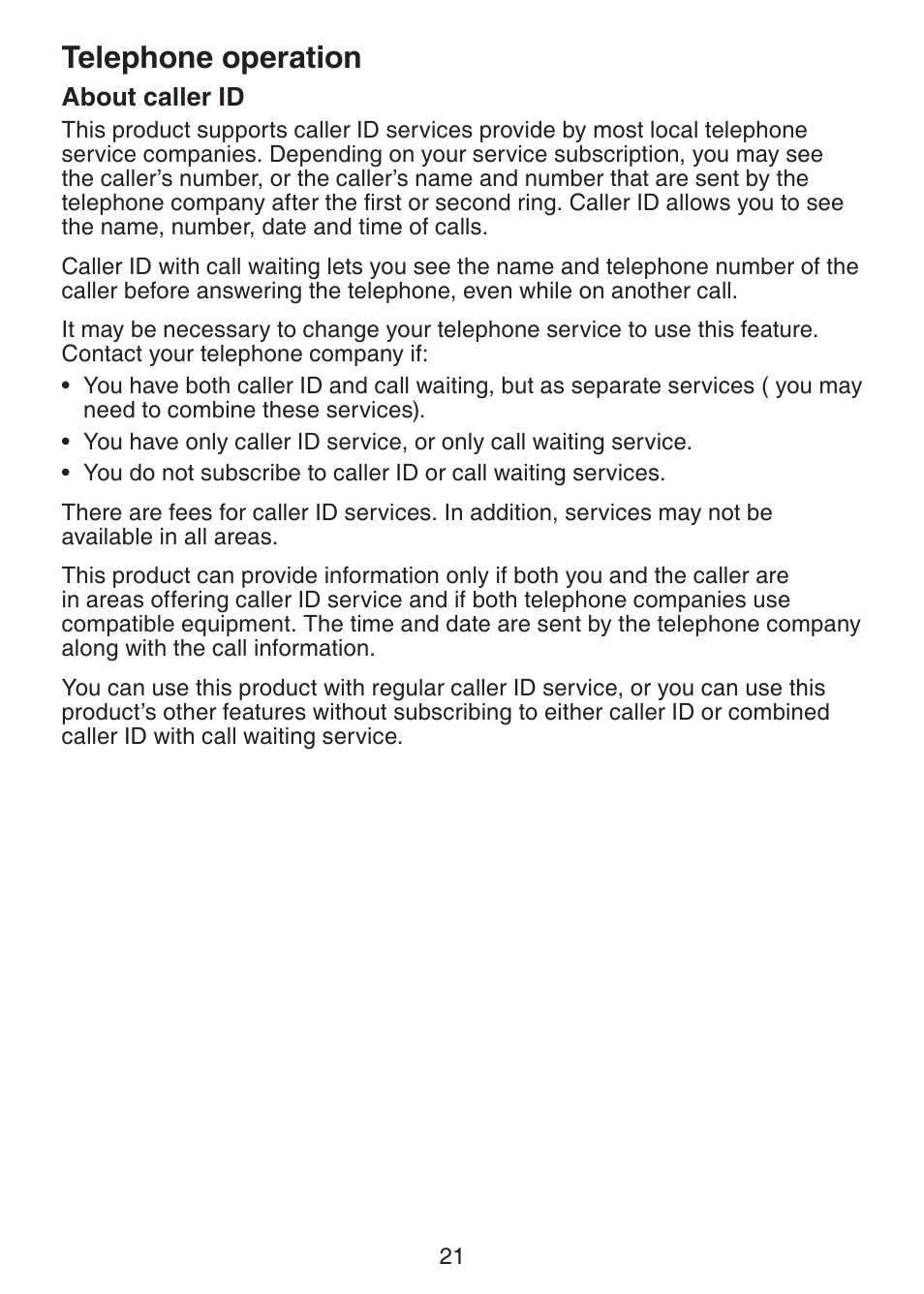 About caller id, Telephone operation | VTech Dect 6.0 DS6211-4 User Manual | Page 24 / 49