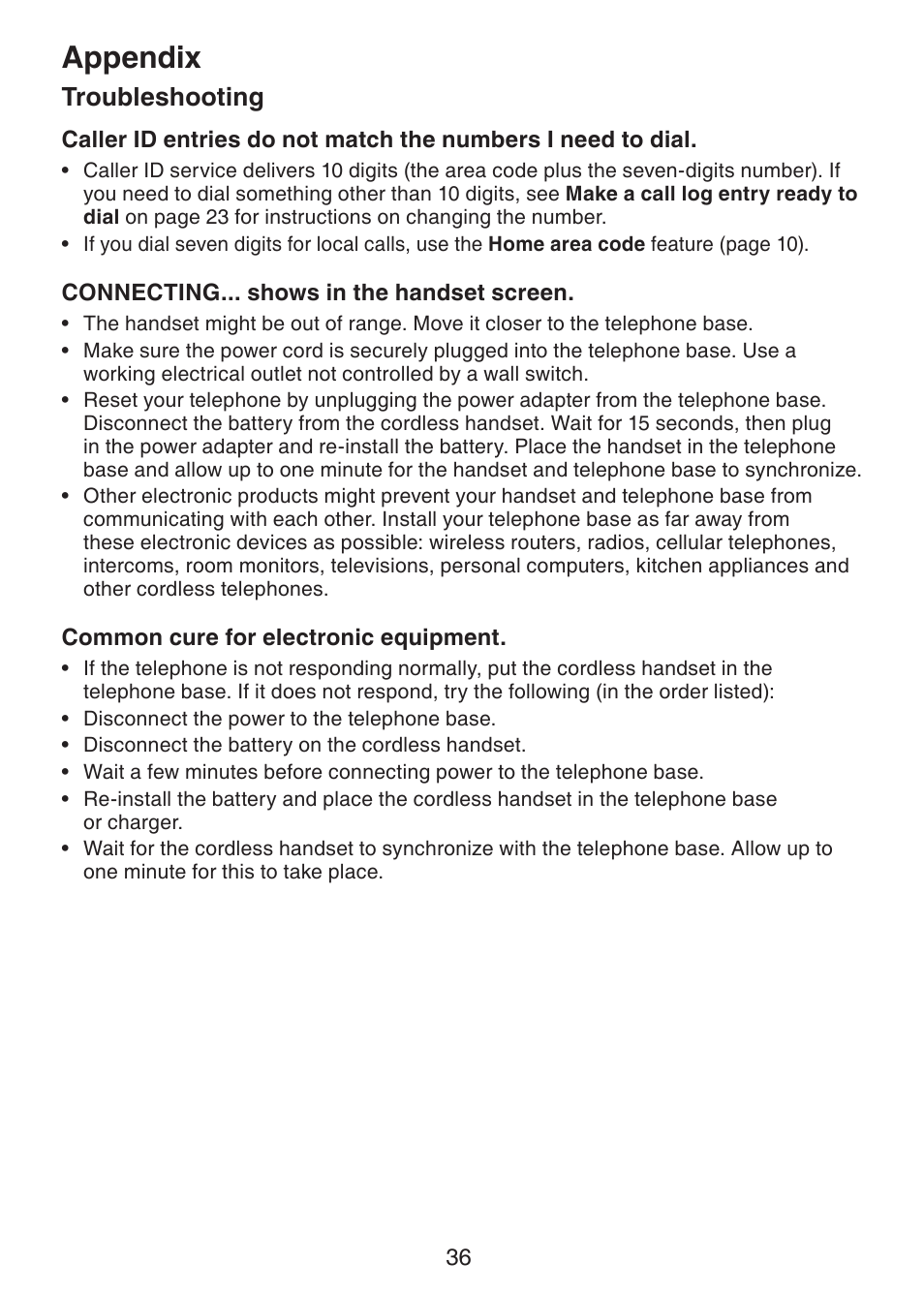 Appendix, Troubleshooting | VTech Dect 6.0 DS6211-4 User Manual | Page 39 / 49