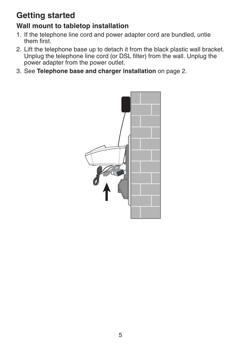 Wall mount to tabletop, Installation, Getting started | VTech Dect 6.0 DS6211-4 User Manual | Page 8 / 49