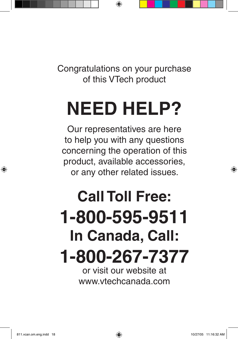 Need help, Call toll free | VTech IP811 User Manual | Page 19 / 20