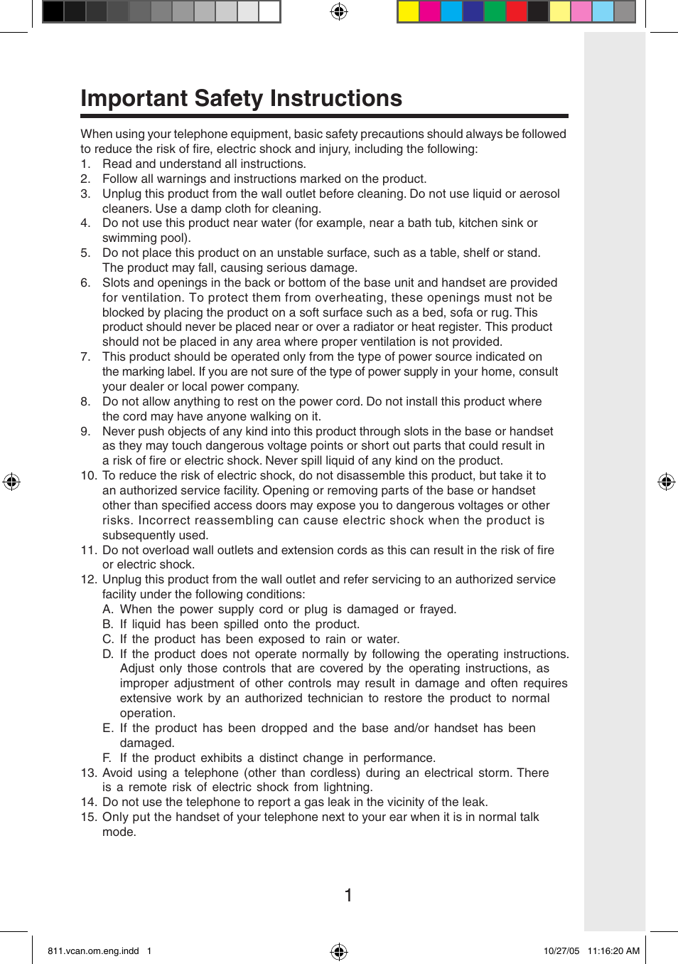 Important safety instructions | VTech IP811 User Manual | Page 2 / 20