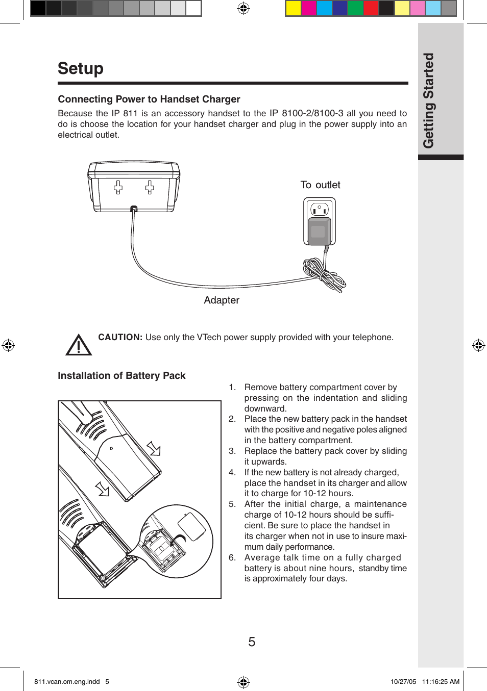 Setup, Getting star ted | VTech IP811 User Manual | Page 6 / 20