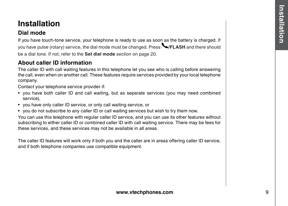 Al mode, Installation | VTech 5873 User Manual | Page 11 / 87