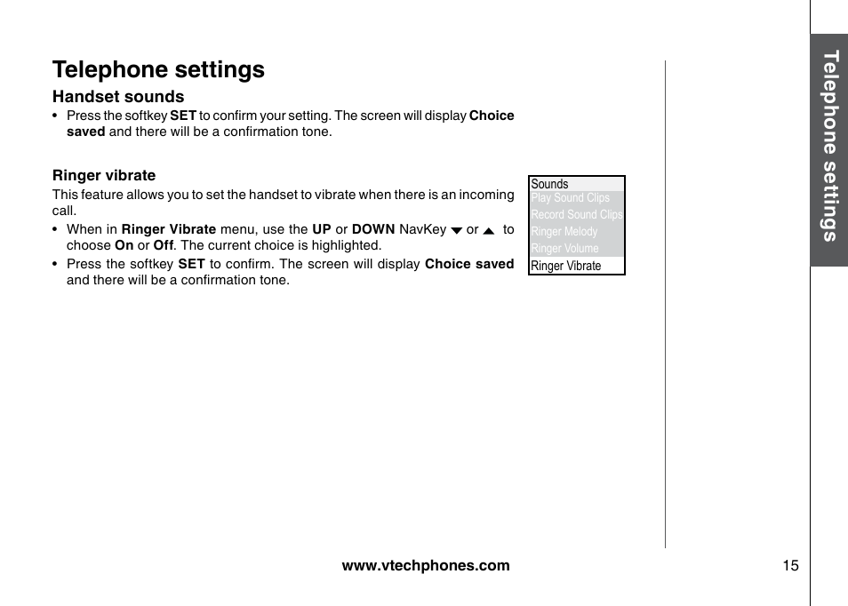 Telephone settings, Te le ph on e s ett in gs | VTech 5873 User Manual | Page 17 / 87