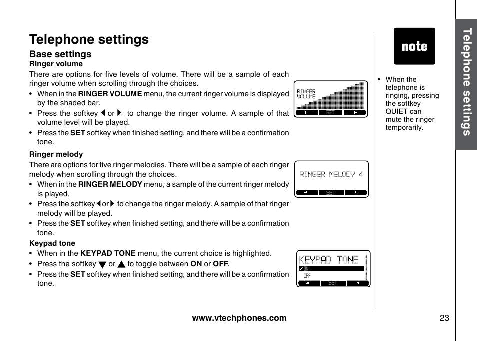 Telephone settings, Te le ph on e s ett in gs, Bas ic o pe ra tio n | VTech 5873 User Manual | Page 25 / 87