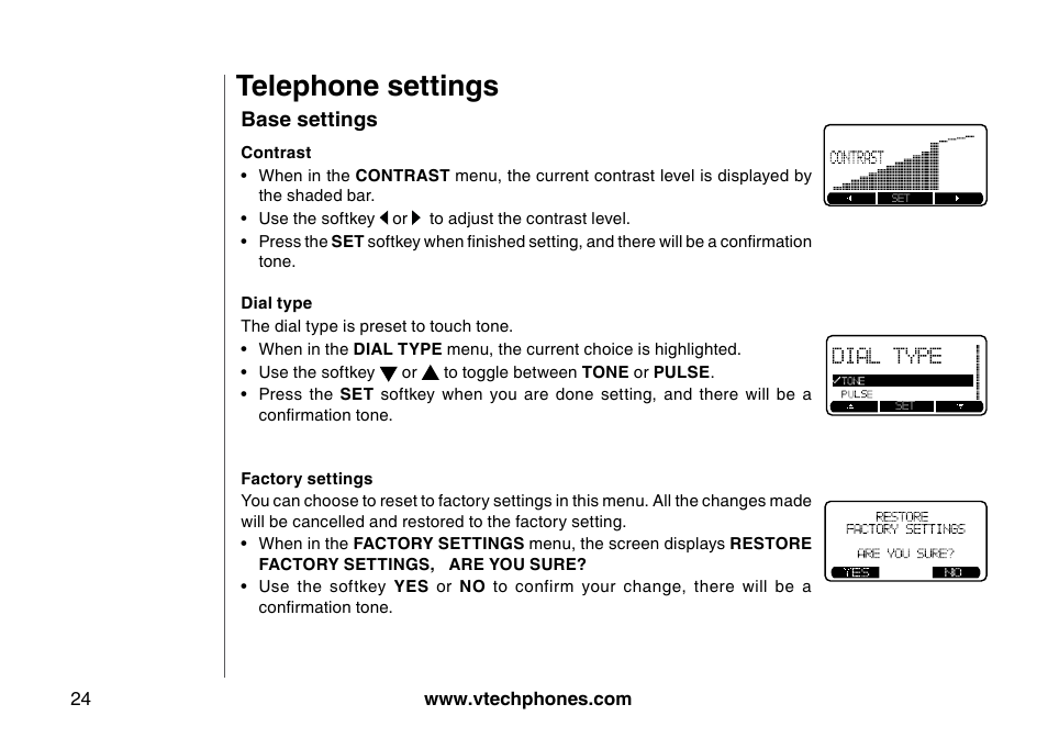 Telephone settings | VTech 5873 User Manual | Page 26 / 87