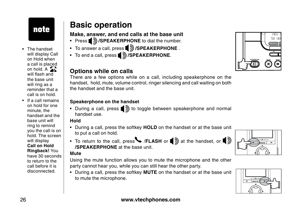 Optons whle on calls, Basic operation, Options while on calls | VTech 5873 User Manual | Page 28 / 87