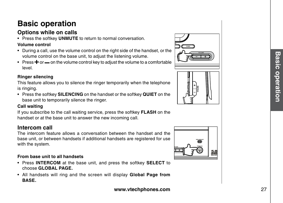 Intercom call, Basic operation | VTech 5873 User Manual | Page 29 / 87