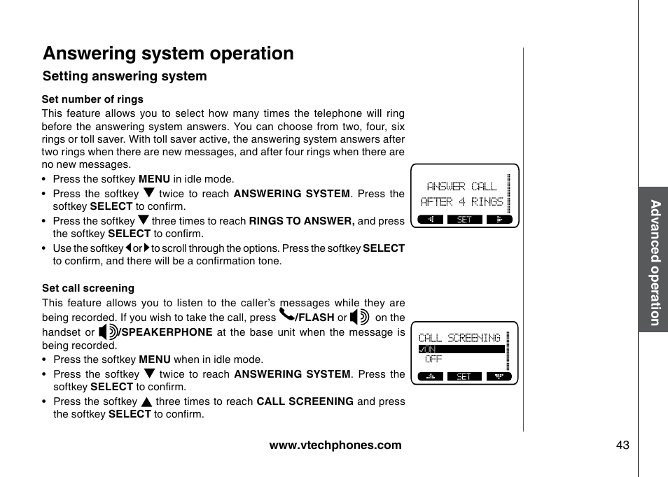 Answering system operation | VTech 5873 User Manual | Page 45 / 87