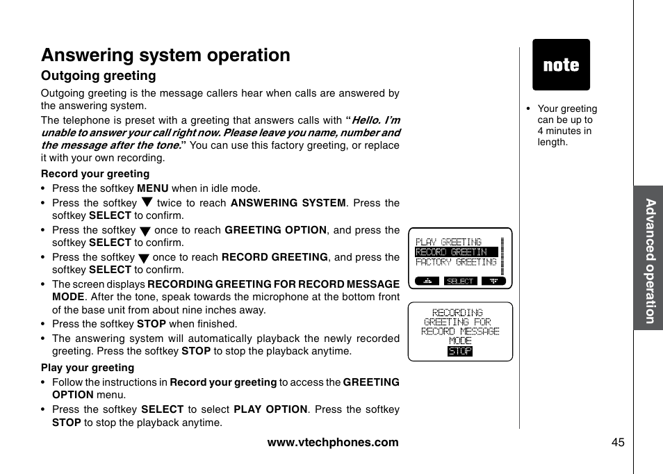 Outgong greetng, Answering system operation | VTech 5873 User Manual | Page 47 / 87