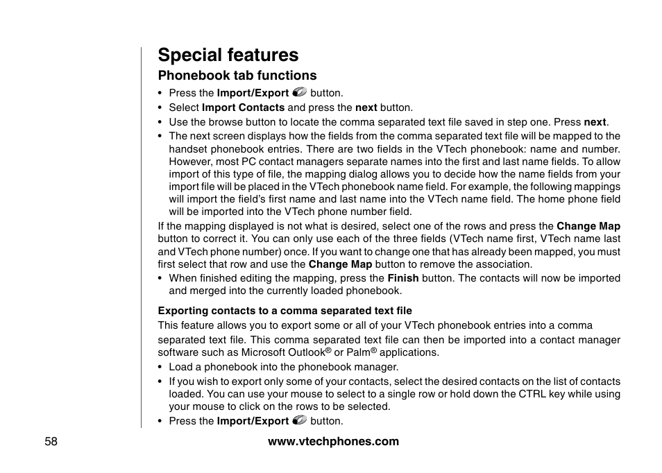 Special features | VTech 5873 User Manual | Page 60 / 87
