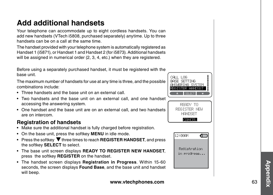 Add addtonal handsets, Add additional handsets, Appendix | VTech 5873 User Manual | Page 65 / 87