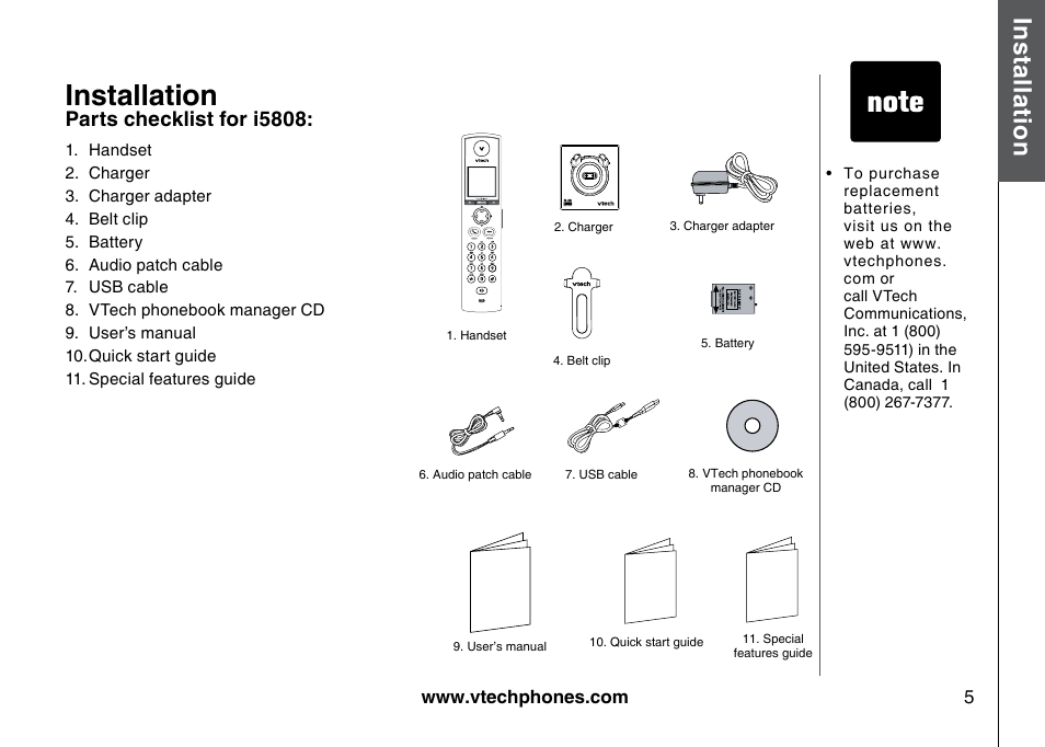 Installation, Bas ic o pe ra tio n | VTech 5873 User Manual | Page 7 / 87