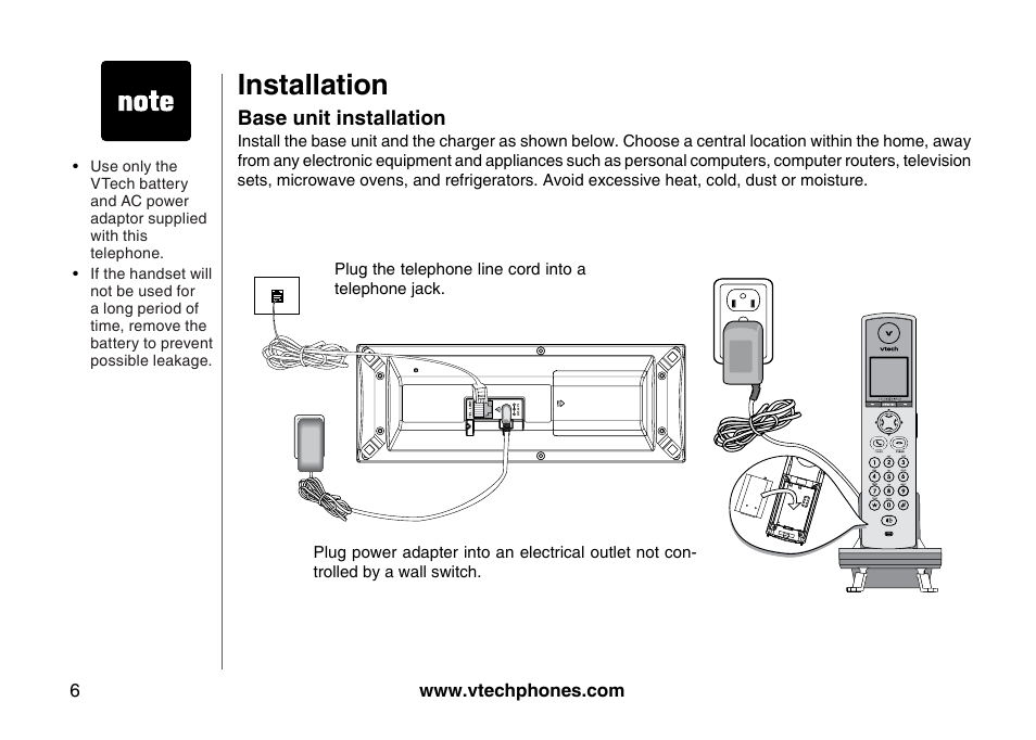 Ase unt nstallaton, Installation | VTech 5873 User Manual | Page 8 / 87