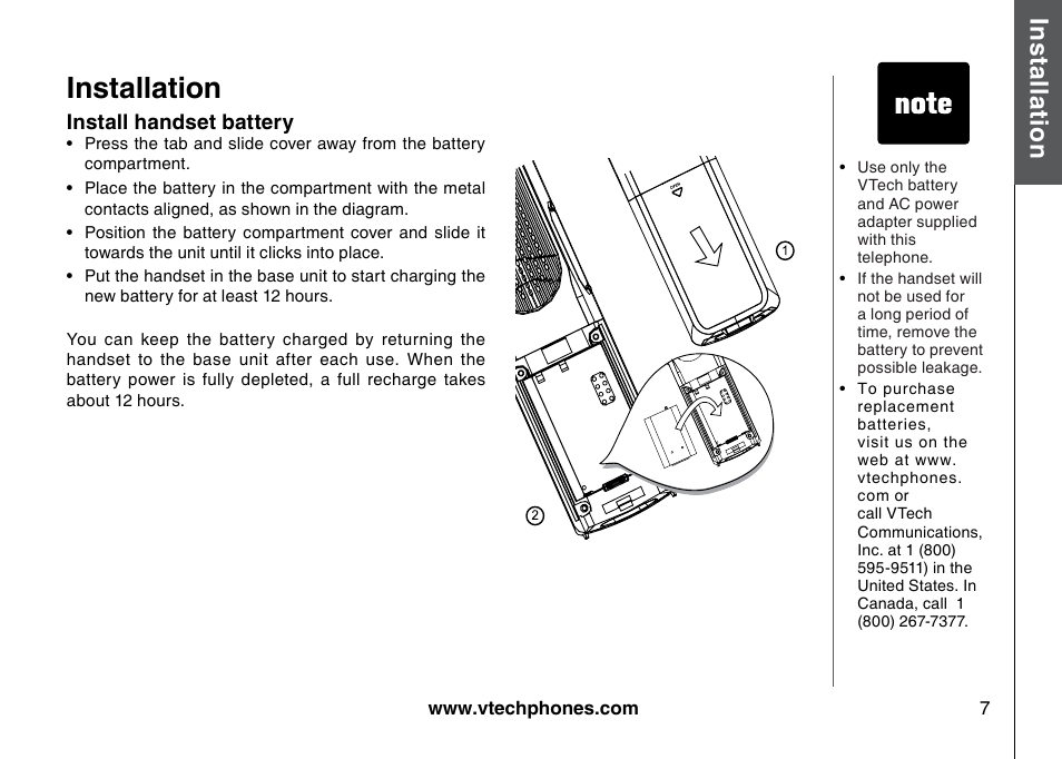 Install handset battery, Installation, Bas ic o pe ra tio n | VTech 5873 User Manual | Page 9 / 87