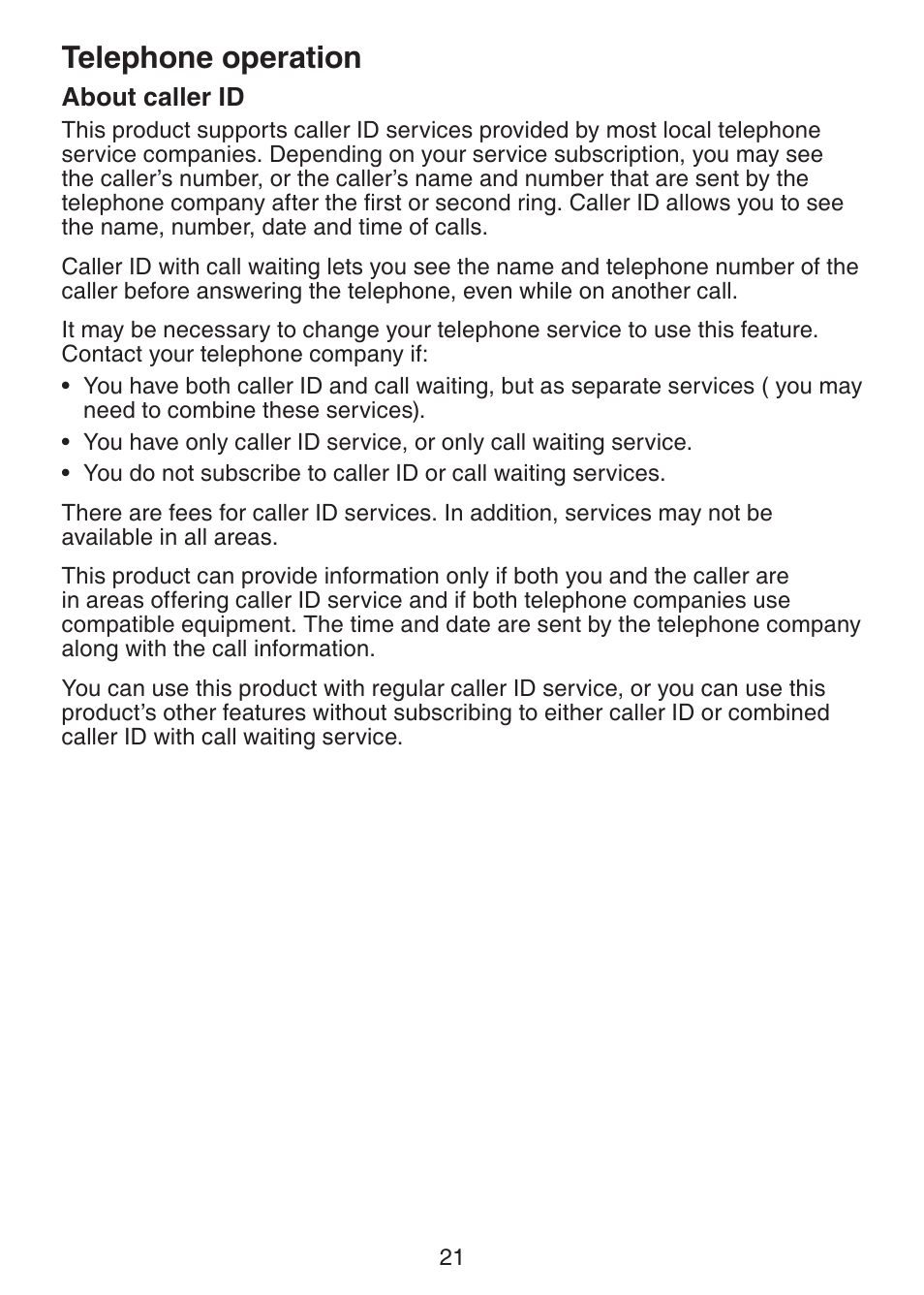 About caller id, Telephone operation | VTech LS6225-3 User Manual | Page 25 / 58