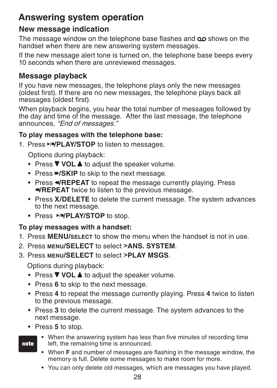 New message indication, Message playback, Answering system operation | VTech LS6225-3 User Manual | Page 32 / 58