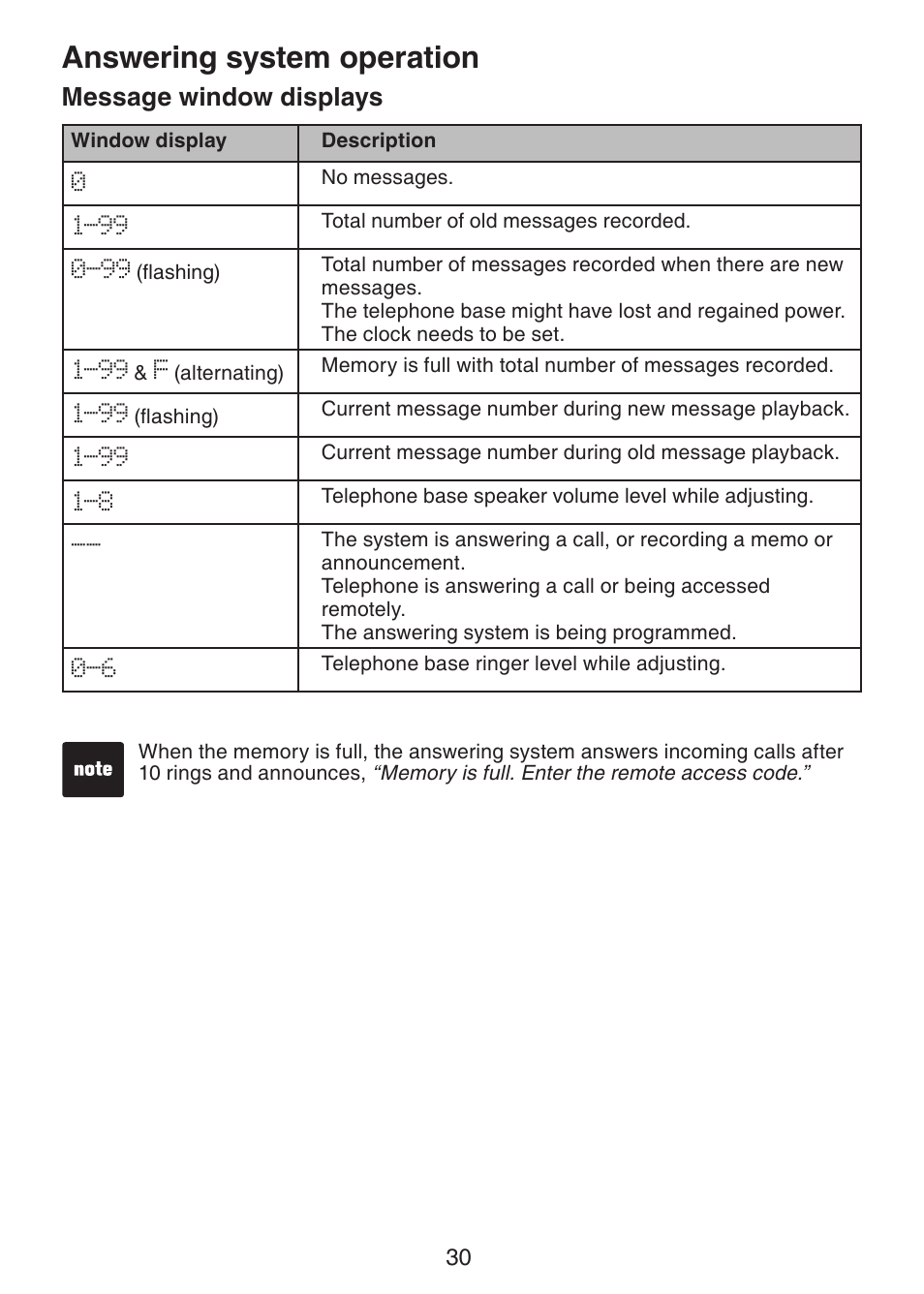 Message window displays, Answering system operation | VTech LS6225-3 User Manual | Page 34 / 58