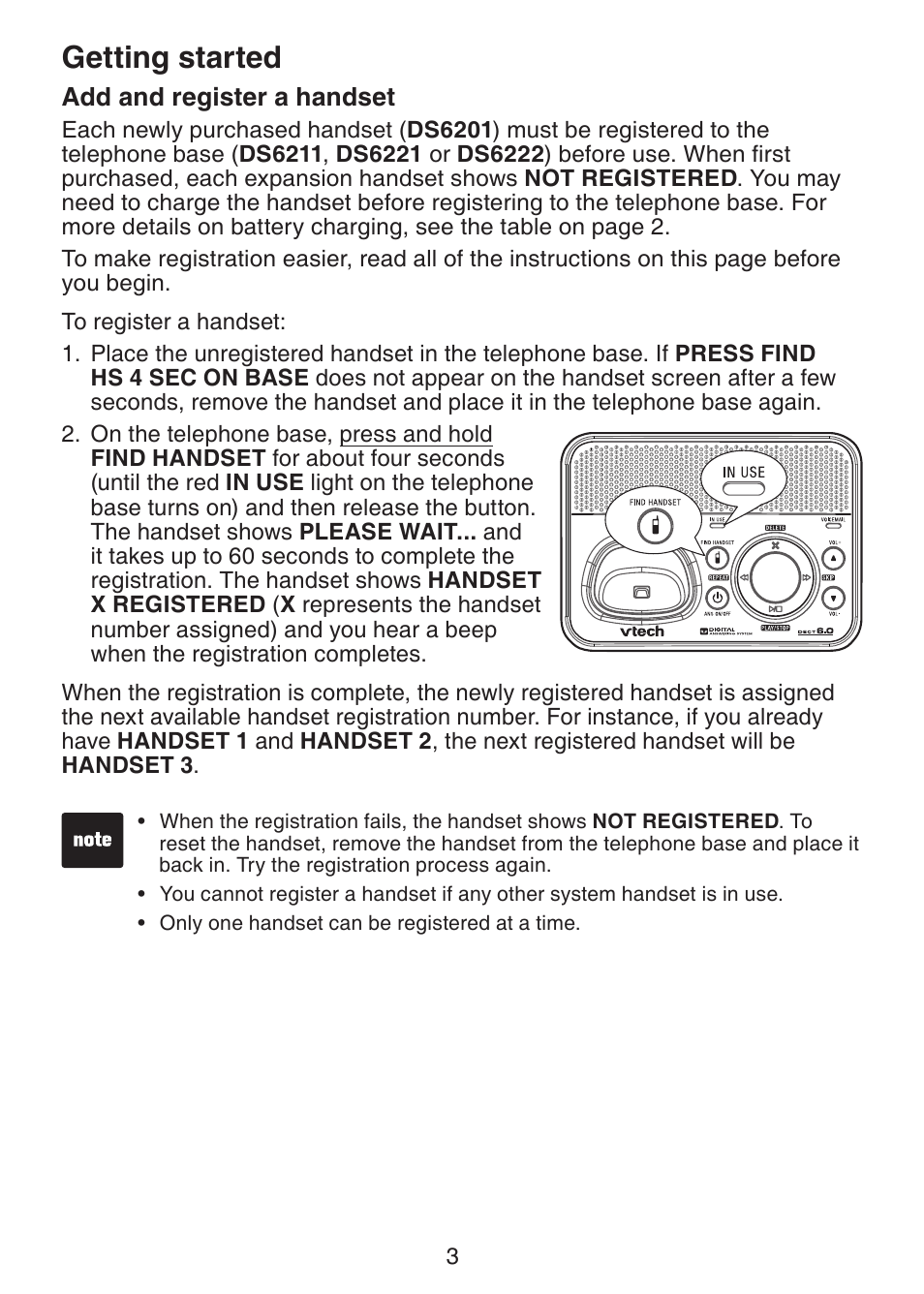 Getting started | VTech Dect 6.0 DS6211-3 User Manual | Page 6 / 18