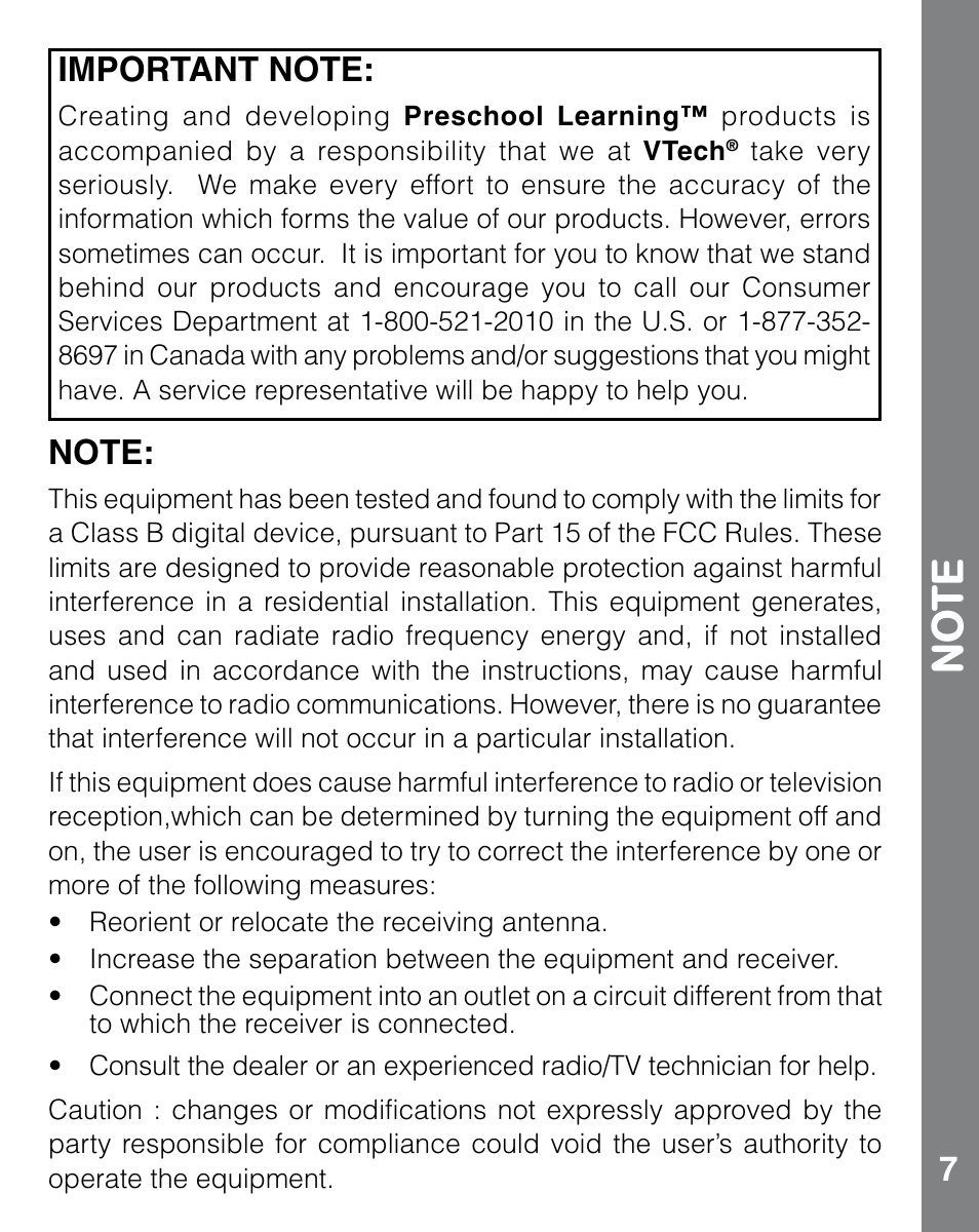 No te | VTech ABC Food Fun User Manual | Page 8 / 8