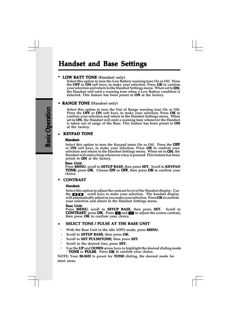 Handset and base settings | VTech 20-2432 User Manual | Page 21 / 51