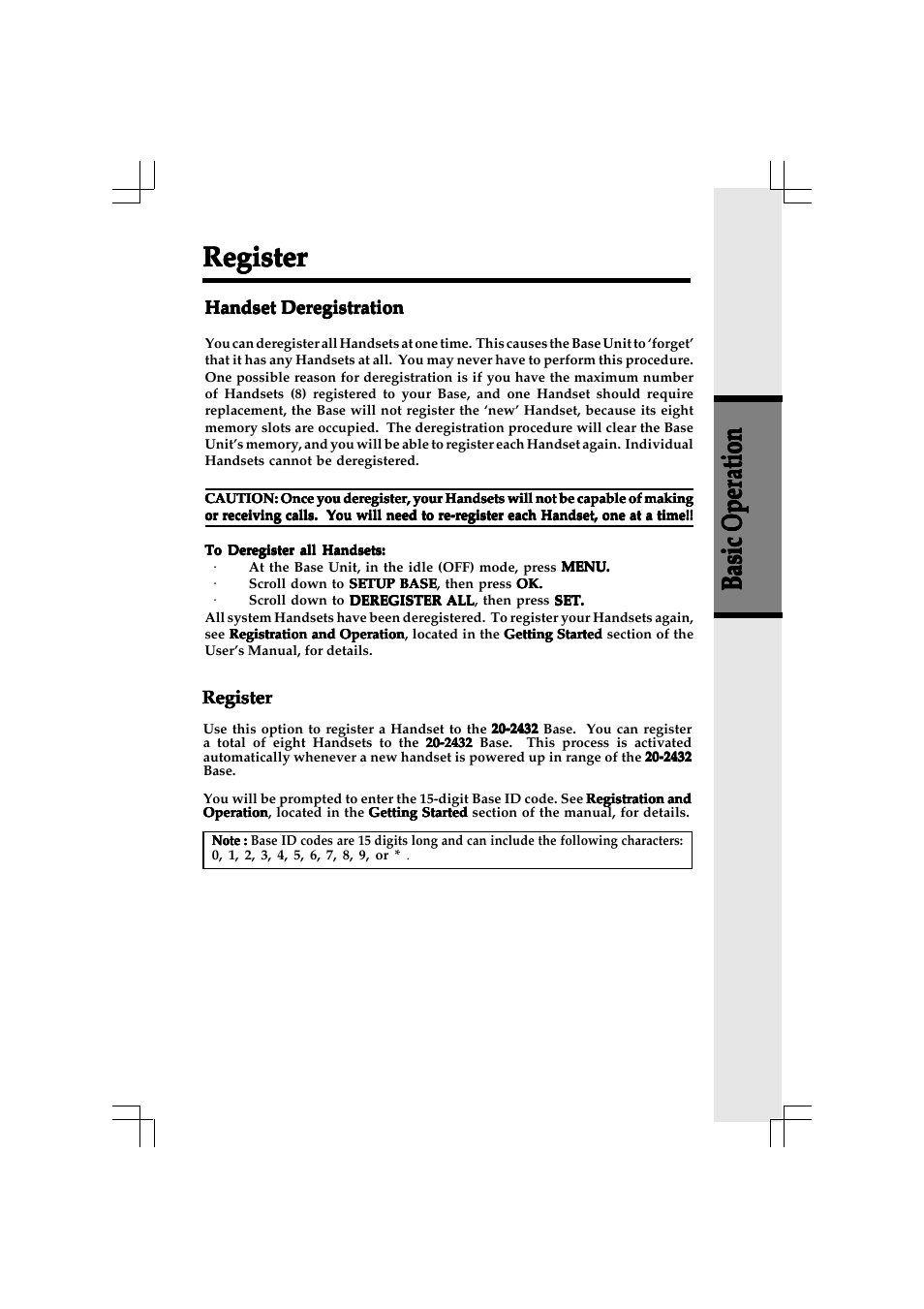 Register, Handset deregistration | VTech 20-2432 User Manual | Page 24 / 51