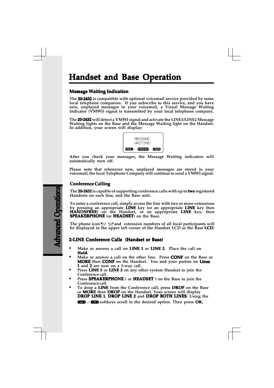 Handset and base operation | VTech 20-2432 User Manual | Page 35 / 51